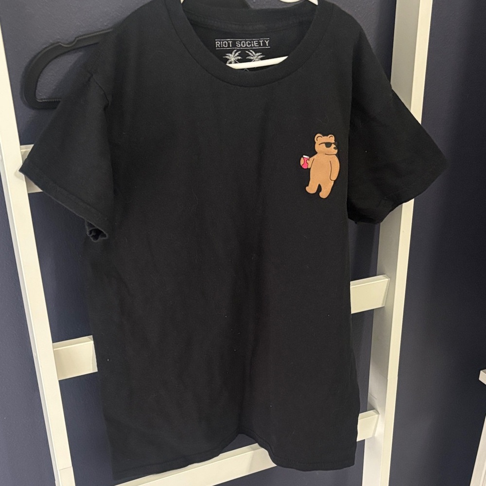 Riot Society Kids Black Tee with Bear Patch